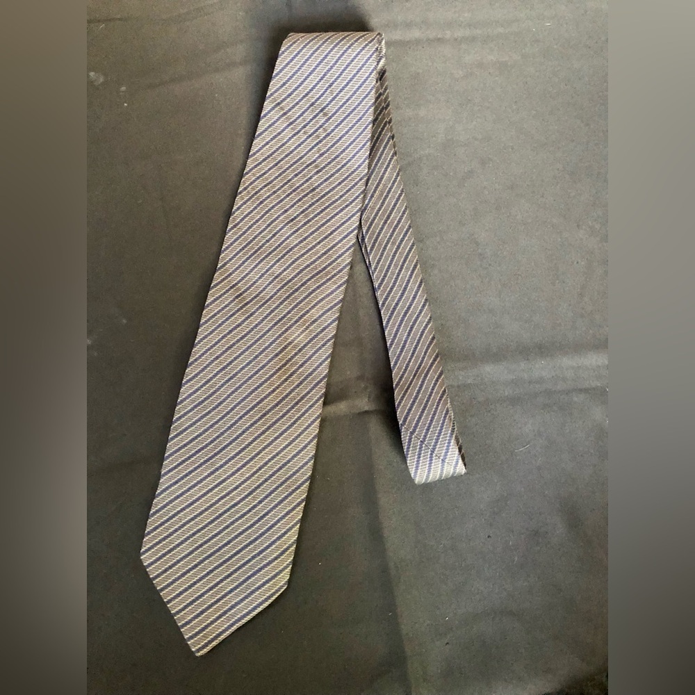 Giorgio Armani, 100% Silk - Blue and Gray Striped Tie